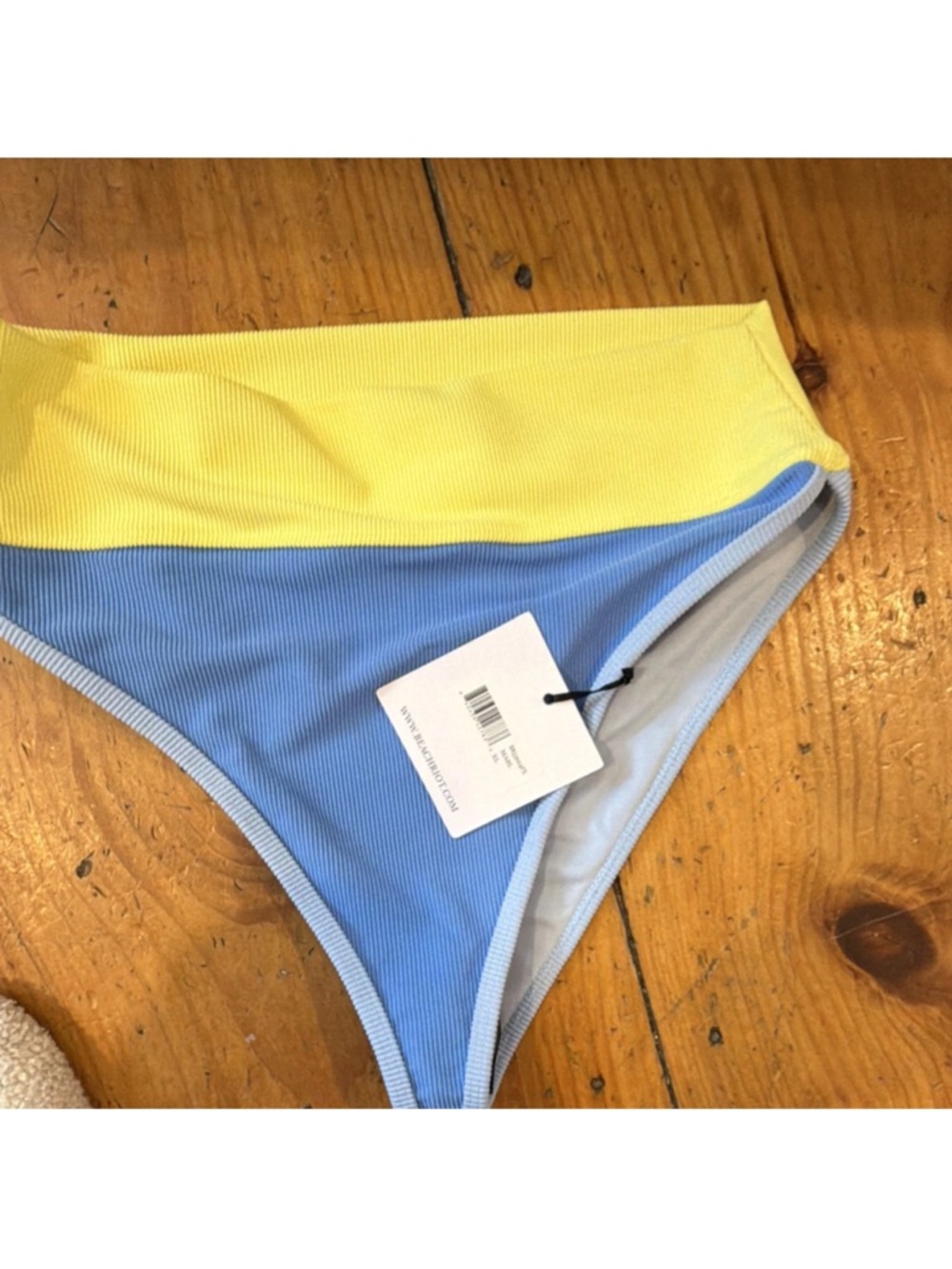 Beach Riot Yellow & Light Blue High-Waist Ribbed Bikini Bottom